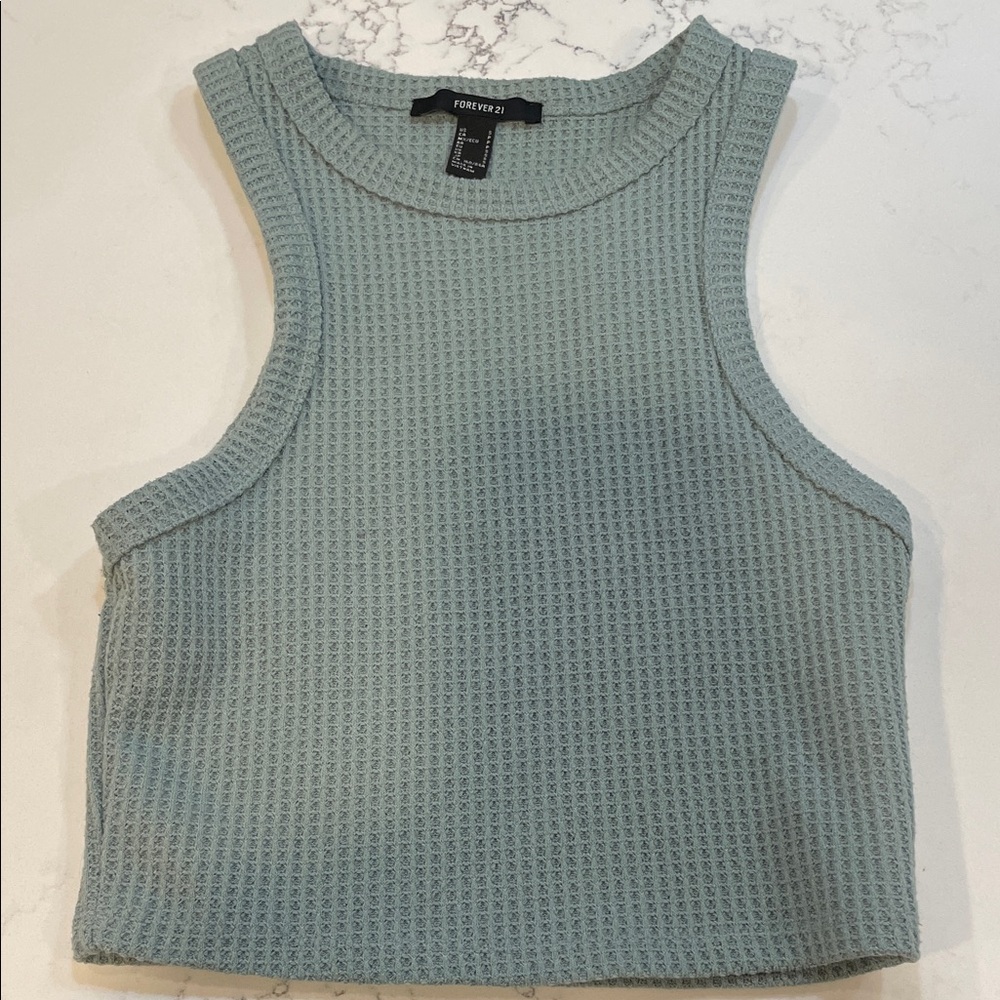 Forever 21 Light Sage Waffle Knit Cropped Tank